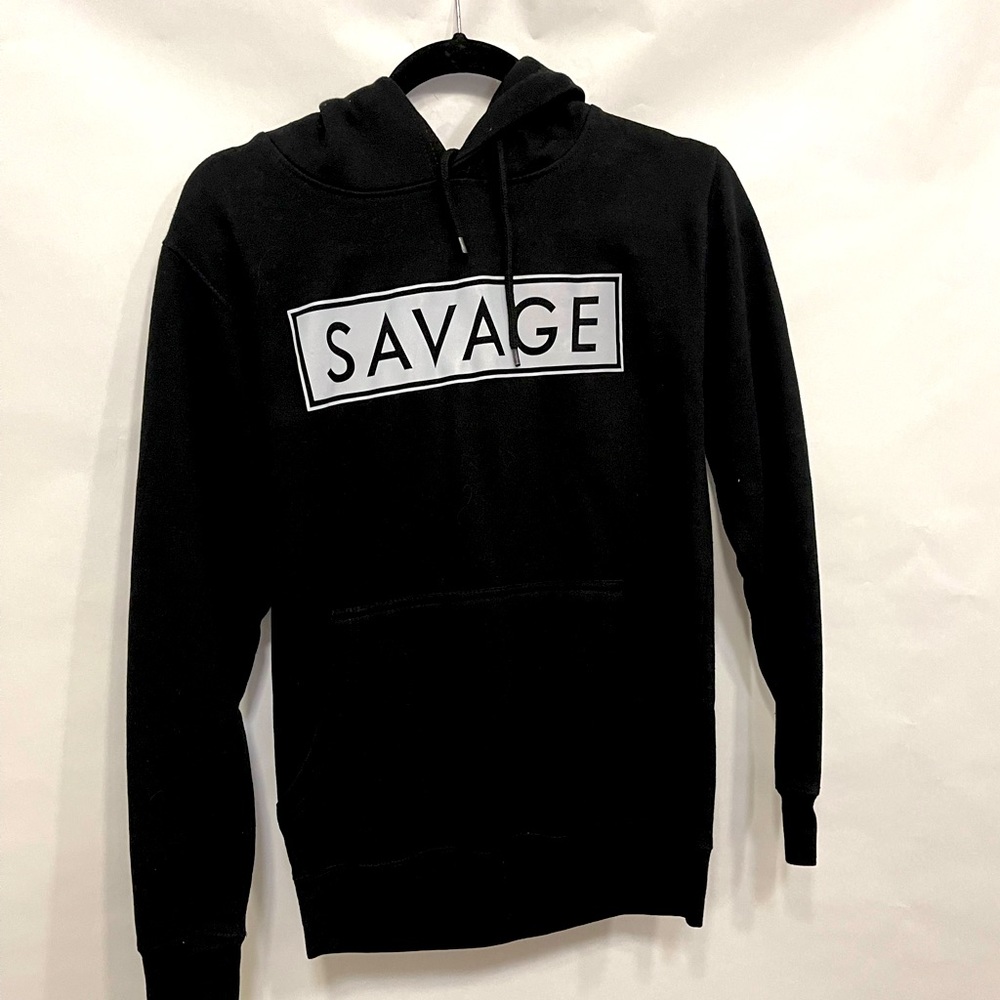 All black hoodie with savage logo size small